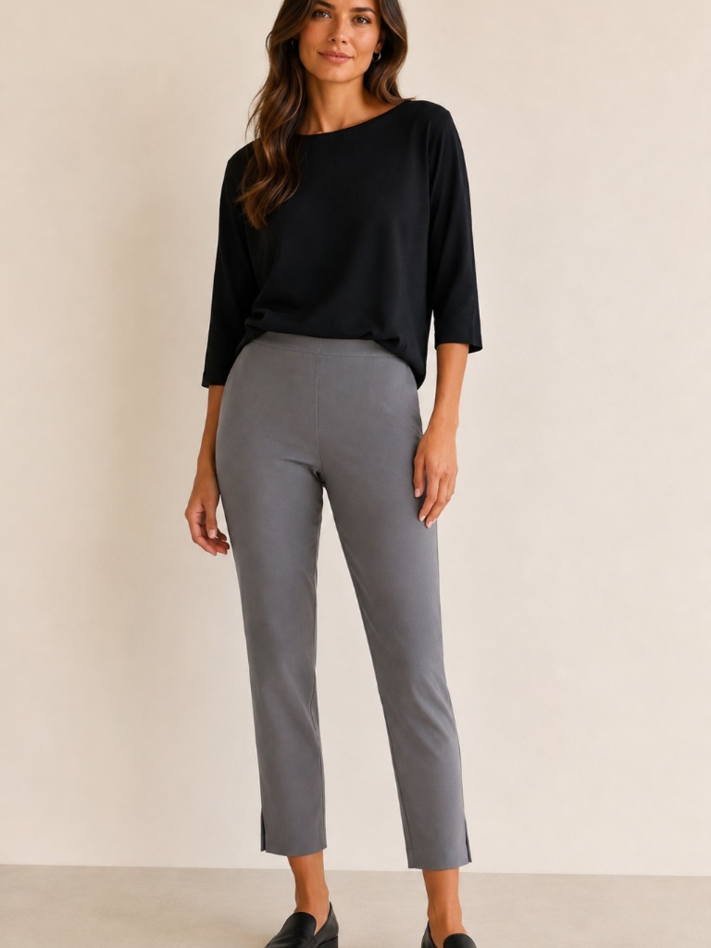 Eileen Fisher Gray Stretch Slim Ankle Pants Size S Side Zip